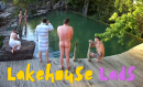 Group of hot guys skinny dip at lakehouse in the woods. watch them walk around naked with no shame..join today!