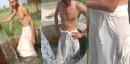 Pakistani Village man teasing with huge dick while taking bath outdoors