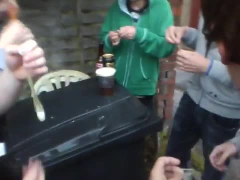 British straight guy does a hazing dare to drink a "dirty beer pint" with 5 other guys spunk in it