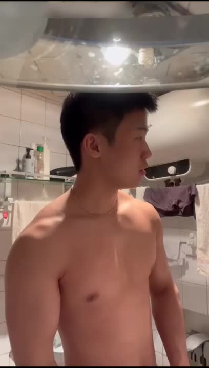 Sporty Asian jock got baited and shows you his muscle and cock