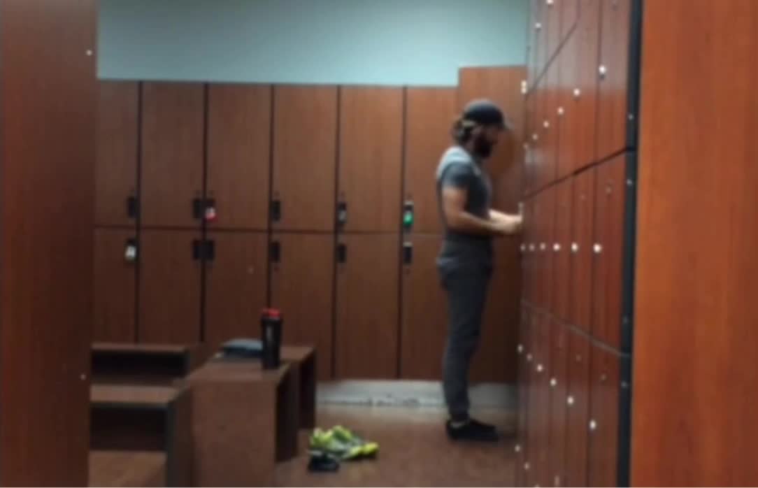 Spying on bearded man in locker room