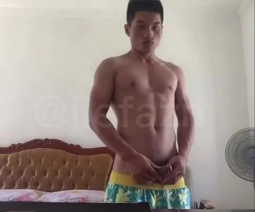 Handsome asian military shows his thick cock